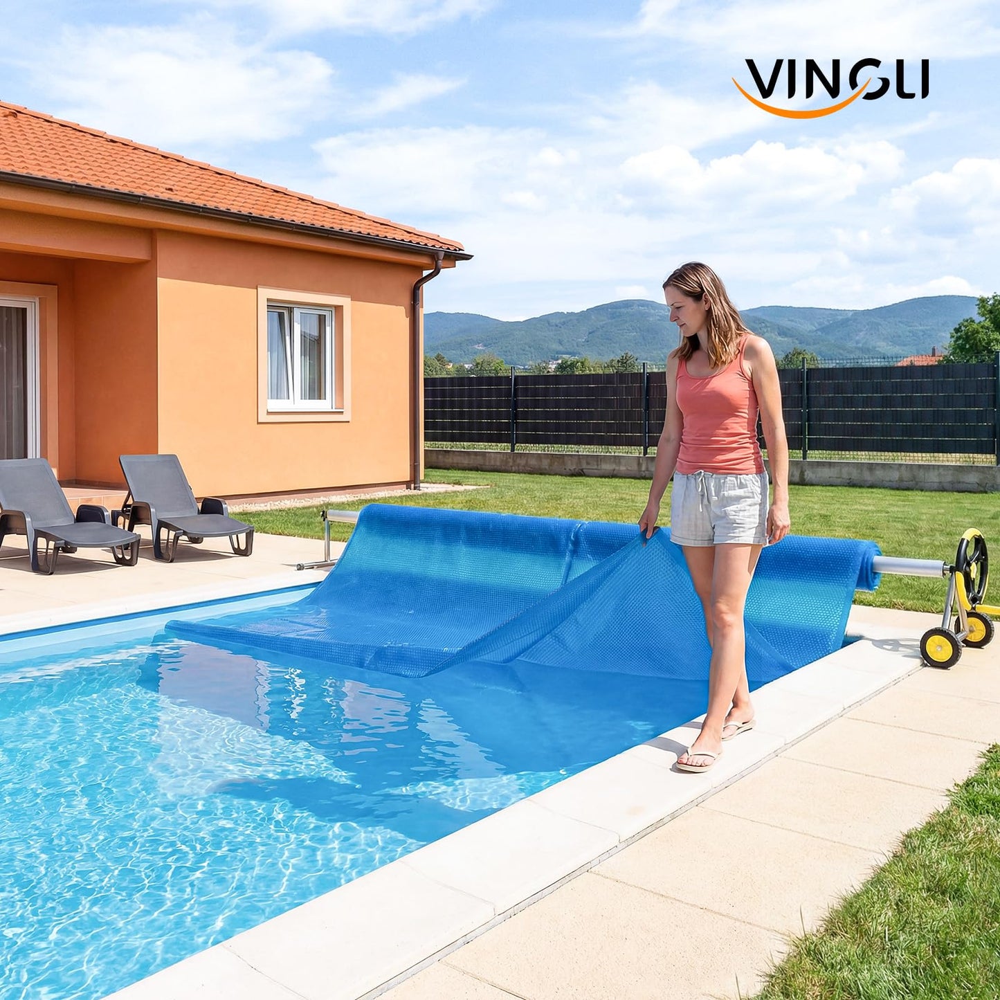 VINGLI 12Mil Solar Pool Cover, Rectangle Solar Blanket-Heavy Duty Solar Pool Cover for Above Ground Pool-Pool Solar Cover for Inground Pool (Blue, 12'x24' Rectangular)