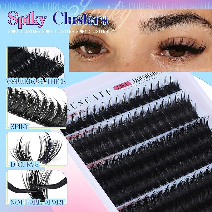 CORUSCATE Spiky Lash Clusters Wispy Cluster Eyelash Extensions Mink Strip Lashes 120D Volume Mega Style Spikes Eyelashes Manga Individual Lashes Clusters Salon Look Fairy Lash Extension