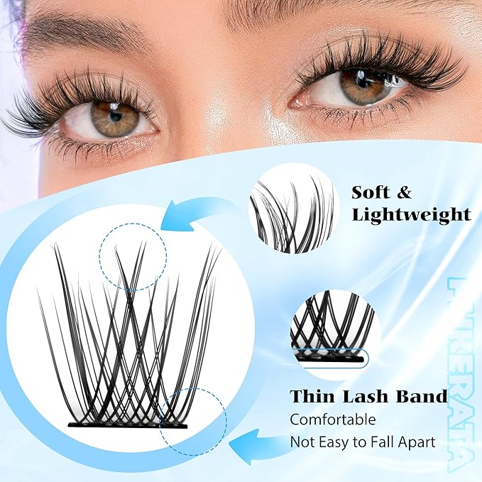 PHKERATA Natural Lash Clusters Wispy Eyelash Clusters, Eyelash Extensions C Curl Individual Lashes, Mix Length Natural Look Lashes with Thin Lash Band, 10-16mm, 110 pcs