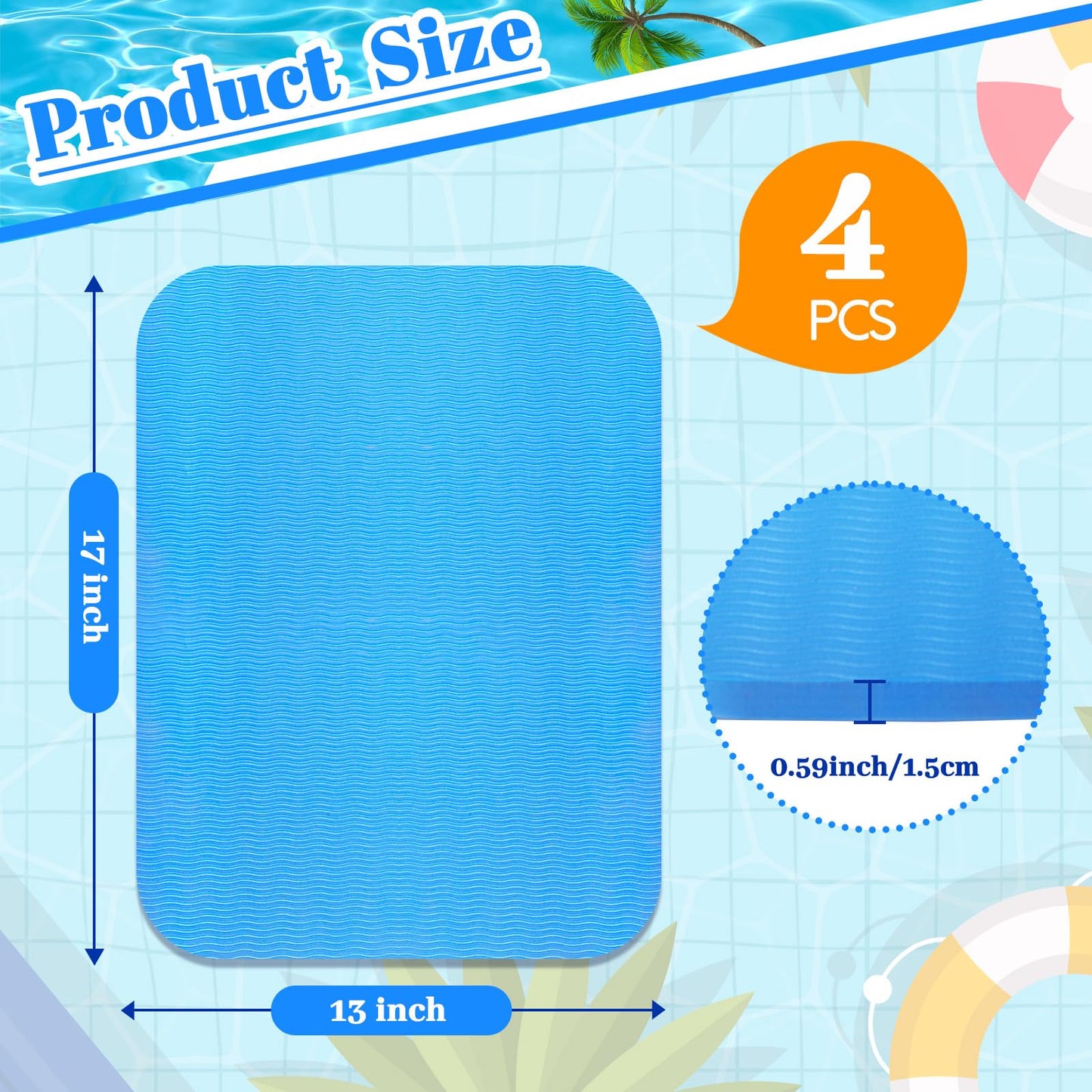 Verdanzia 4PCS Pool Seats for Edge of Pool, 17x13 Inch Eva Foam Pool Cushions for Side of Pool, Anti Slip Poolside Seating Mat, Multifunction Poolside Accessories for Summer Outdoor Beach (4, Blue)