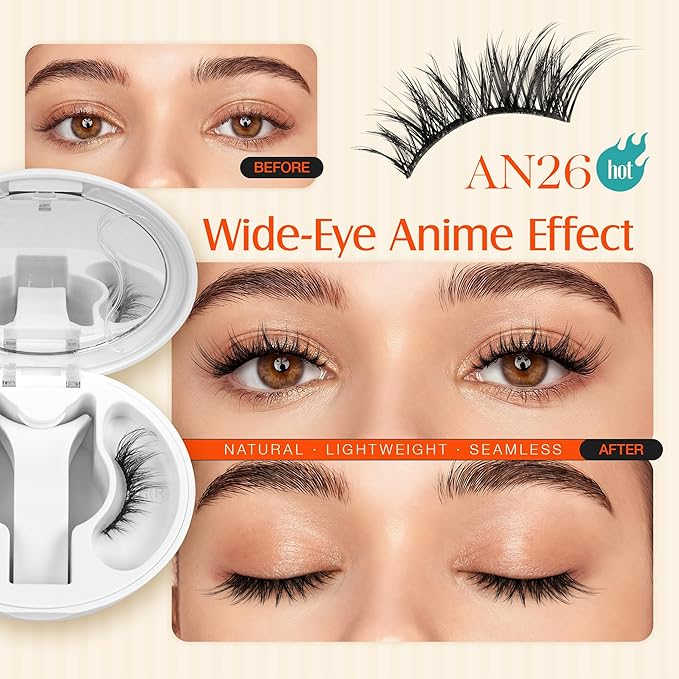 LASHVIEW Upgrade Magnetic Eyelashes with Applicator, No Glue Needed Natural Wispy Magnetic Lashes, Reusable Soft Magnetic False Eyelashes, Cat Eye Look Easy to Wear & Remove (YT26)
