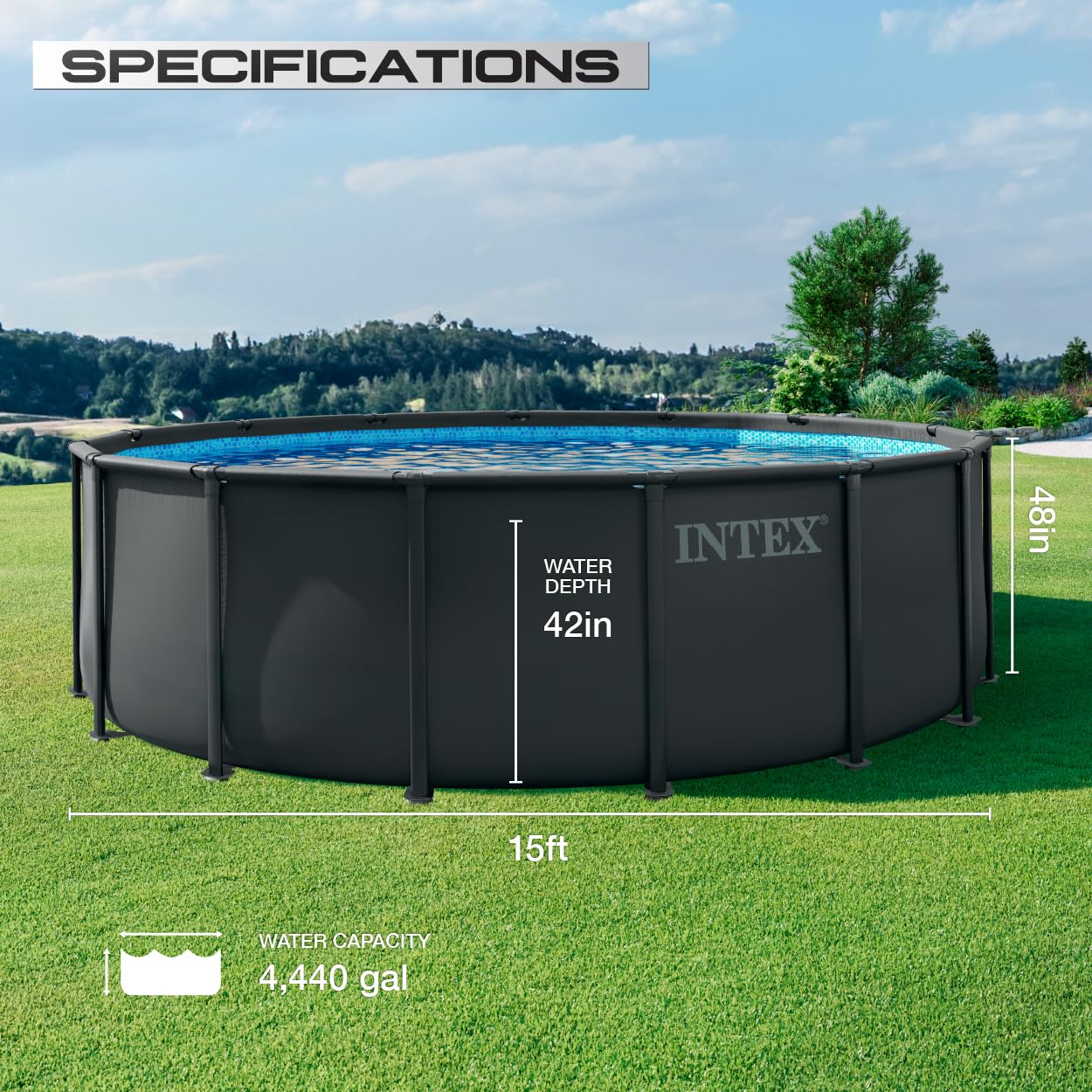 INTEX 26317MZ 15ft x 48in Ultra XTR Frame Deluxe Above Ground Swimming Pool Set with 1500 GPH Sand Filter Pump, Removable Ladder, Ground Cloth, Pool Cover, SuperTough, Puncture and Rust Resistant