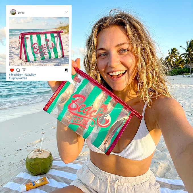 COSHAYSOO Sunscreen Bag Clear Makeup Toiletry Pouch Beach Vacation Essentials for Women Teen Girls Trip Gifts Summer Pool Travel Must Have Accessories Waterproof Stuff