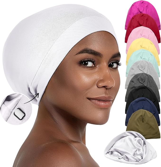 CAPLORD Satin Bonnet for Sleeping, Curly Hair Wrap Sleep for Men, Adjustable Silk Beanies for Women, Silk Hair Bonnet
