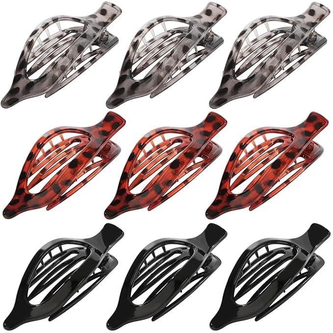 9 Pack Flat Hair Clips for Women, Matte Claw Clips for Thick & Thin Hair (Tortoise)