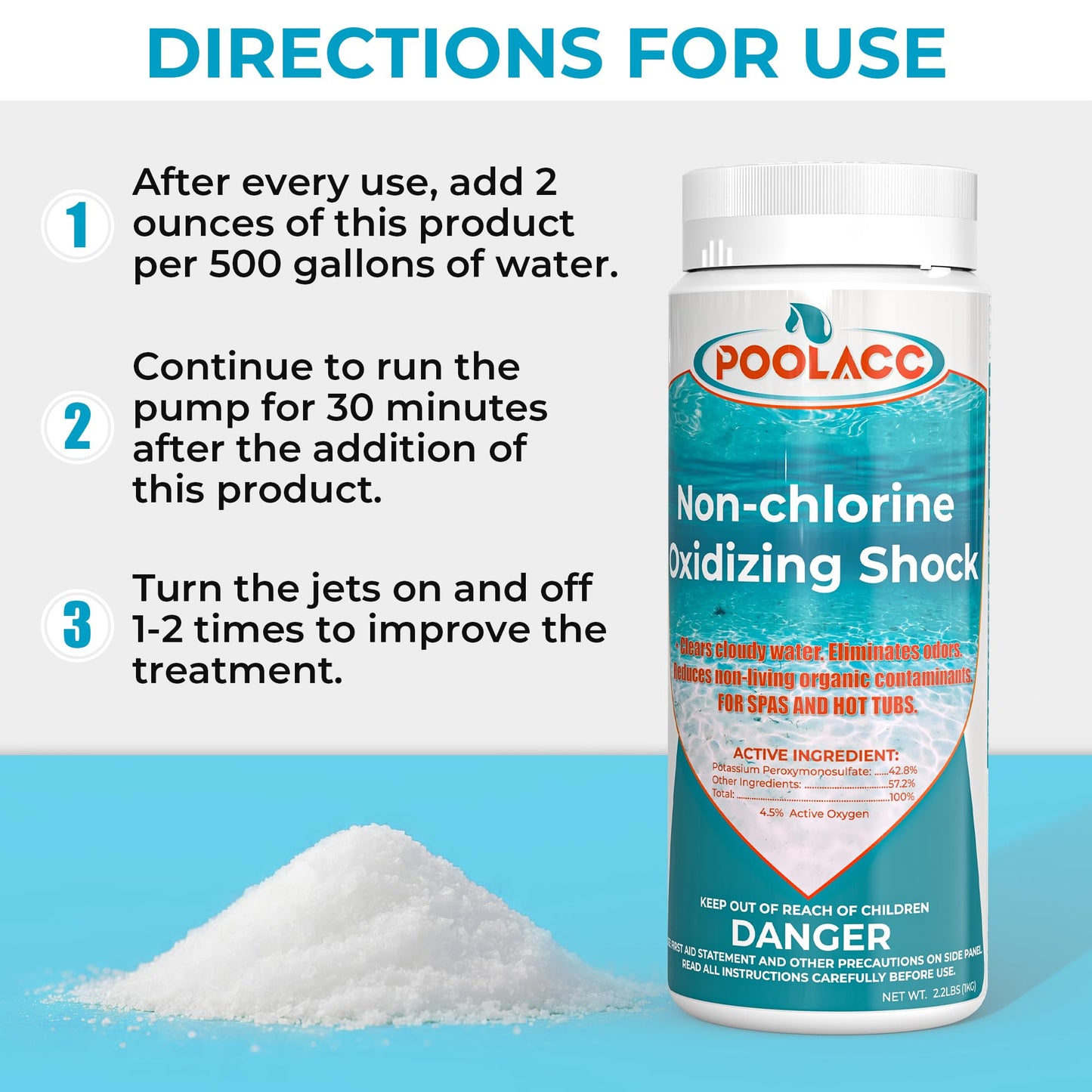 35.2oz Non-Chlorine Spa Shock Oxidizing Cleaner for Hot Tub, Chlorine-Free Water Care & Enhanced Cleaner for Hot Tubs, Spas and Pools, Quick Dissolving, Fast-Acting - 2.2 Lbs.