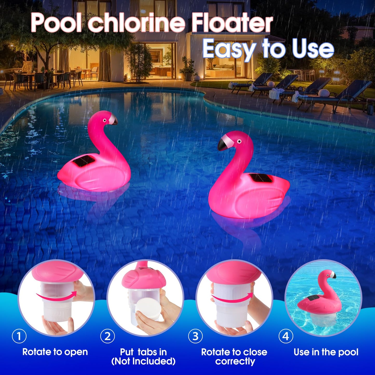 Blufree Pool Chlorine Floater, Solar Flamingo Chlorine Tablet Floater w/Adjustable Release, Glow in The Dark Large Capacity Floating Chlorines Dispenser for Pool Hot Tub Spa