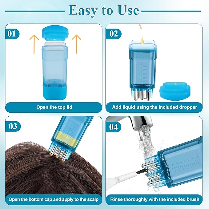2 PCS Minoxidil Applicators with Cleaning Brush and Dropper, Anglecai Scalp Applicator Comb for Hair Oil Applicator Brush, Minoxidil Brushes for Scalp Applicator Comb for Hair Growth (Blue)