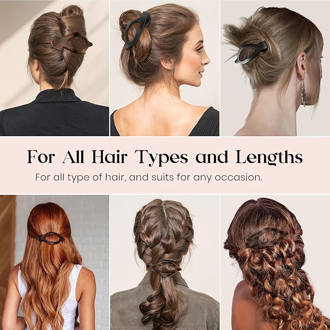 6 PCS Large Flat Hair Clips for Women, French Concord Lay Down Flat Claw Clips for Thick Thin Hair, Comfortable Curved Hair Clip, Matte Non-slip Strong Hold Hair Accessories, Tortoise & Black