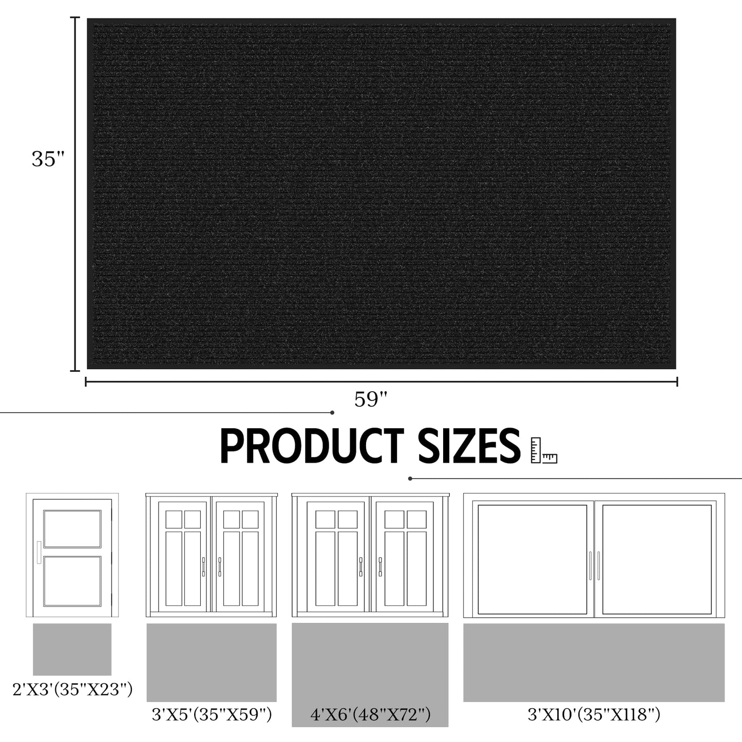 EZ2LIVE Front Door Mat 3' x 5', Low Profile Heavy Duty Door Mat Outside Entrance, Non-Slip Large Commercial Floor Mat, Absorbent & Resist Dirt, Easy Clean Welcome Entry Mat Indoor Outdoor, Black