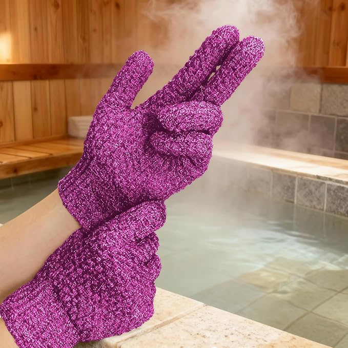 Evridwear Exfoliating Dual Texture Bath Gloves for Shower, Spa, Massage and Body Scrubs, Dead Skin Cell Remover, Gloves with Hanging Loop (1 Pair Innuendo Heavy Glove)