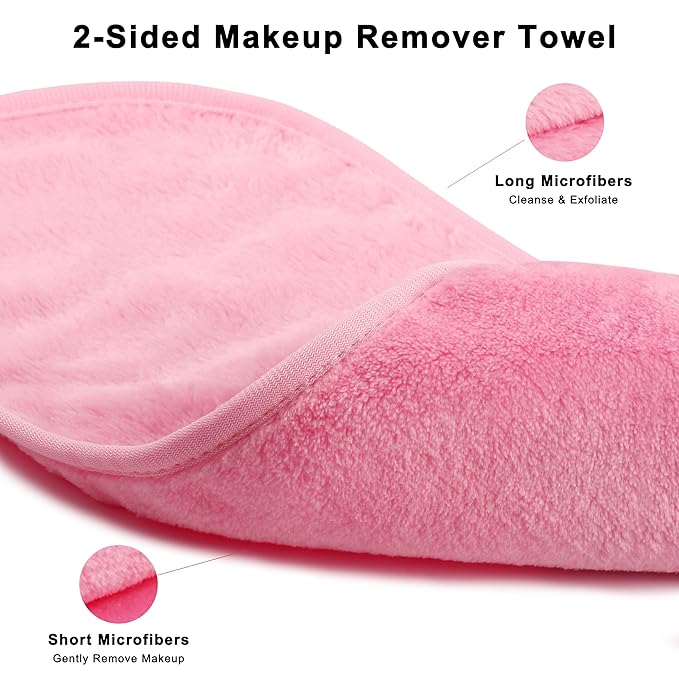 Real Perfection Spa Headband for Washing Face, Skincare Headband Wristband Set for Women, Reusable Machine-Washable Makeup Remover Towel Cloth, 1oz Small Spray Bottle with Travel Makeup Bag - Pink