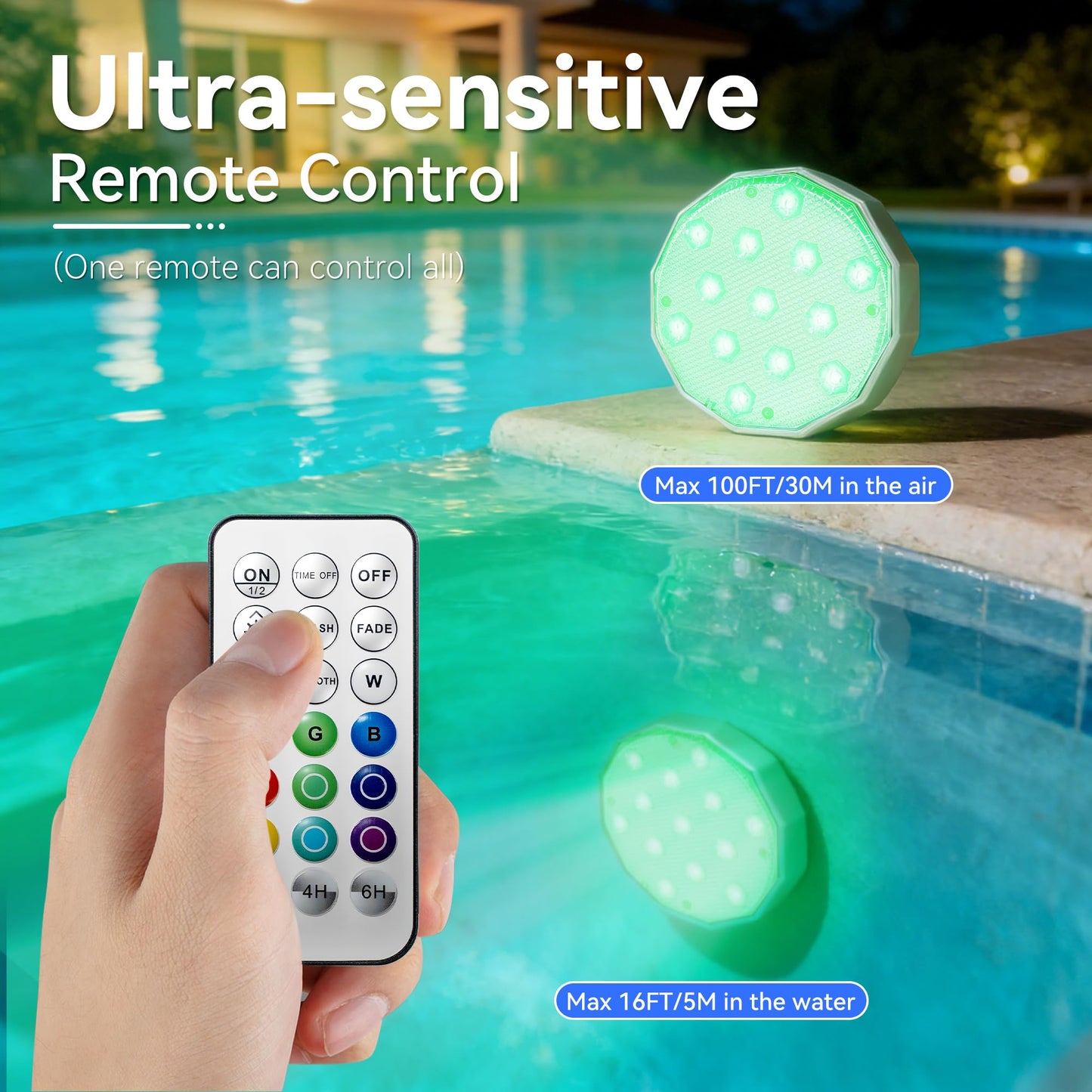 Ollny Pool Lights with Remote, Rechargeable Submersible LED Lights 3000mAh Battery, 16 Colors Changing IP67 Waterproof LED Puck Lights for Above Ground Pools, Inground Pool, Ponds, Hot Tubs 4 Pack