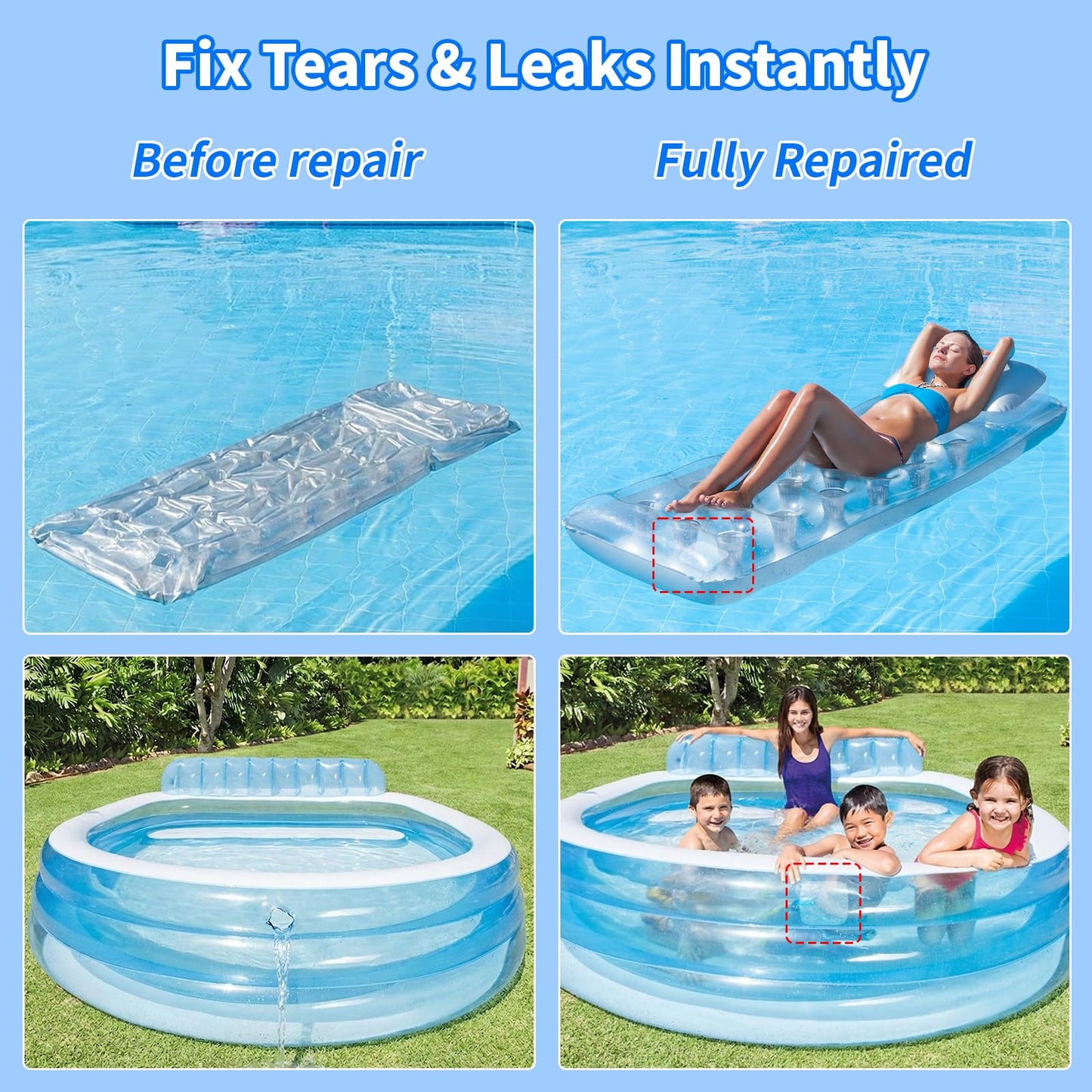 Extra Large Pool Patch Repair Kit, 4ft x 2.8ft TPU Heavy Duty Vinyl Pool Liner Patch for Above Ground Pools Underwater Self-Adhesive Inflatable Floats Bounce Houses Tents Air Mattress Clear