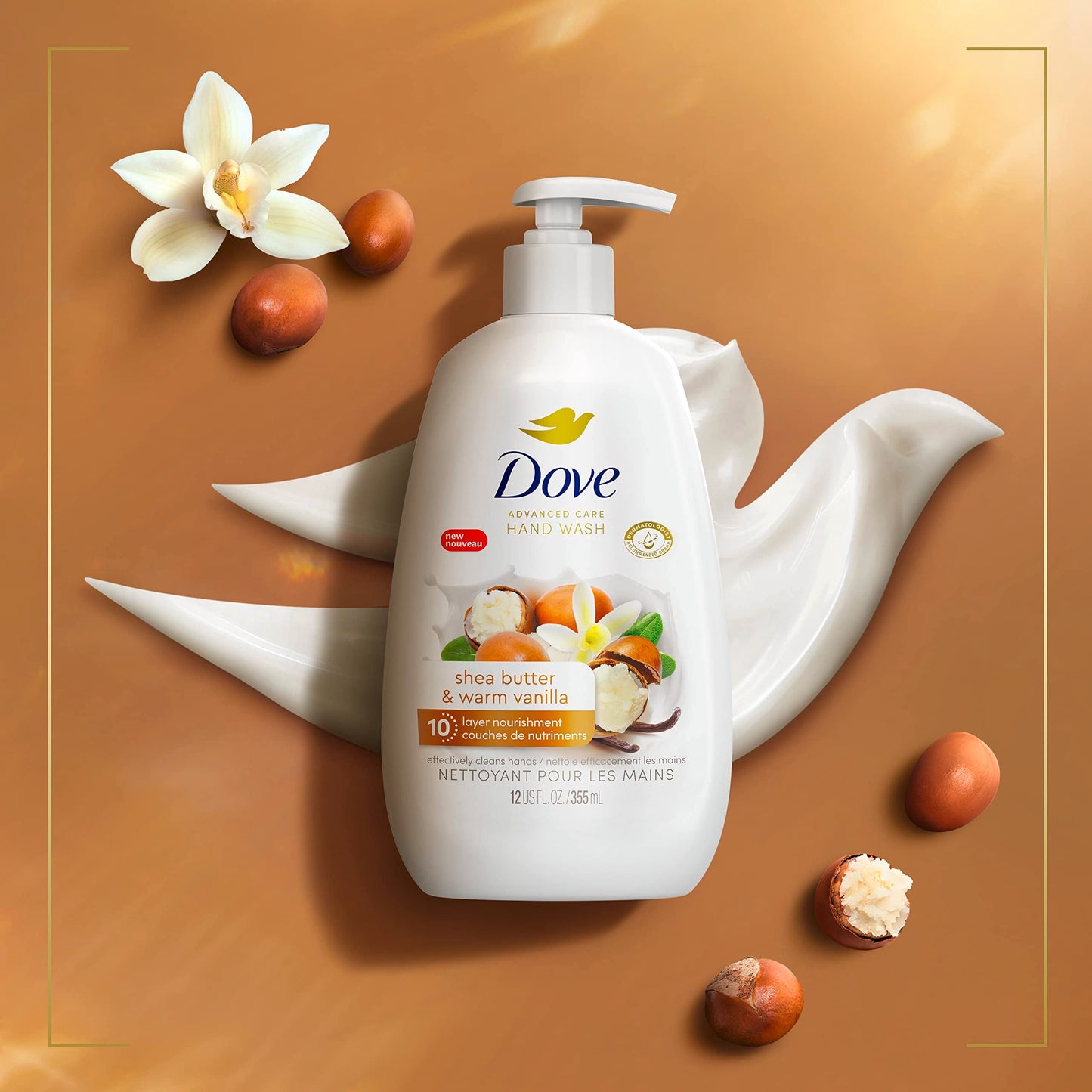 Dove Advanced Care Hand Wash Shea Butter & Warm Vanilla for Soft,Smooth Skin,More Moisturizers than the Leading Ordinary Hand Soap,12 oz,(Pack of 8)
