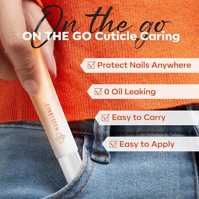 modelones Cuticle Oil Pen Orange Nail Oil for Growth and Strength Nail Growth Oil Cuticle Softener Quick Dry Nail Care Moisturize and Strengthen Damaged Nails 10ml 0.34Fl Oz