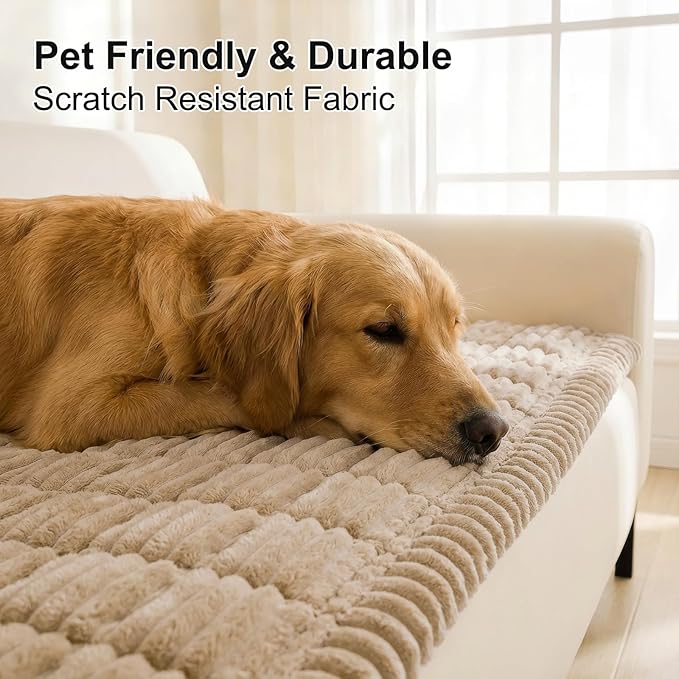 Smiry Couch Cover for Dogs Washable, Non Slip Fuzzy Pet Couch Covers for 3 Cushion Sofa Pet Friendly, Thick Soft Sofa Slipcovers Cushion Protector (Khaki, 27.6" x 70.9")