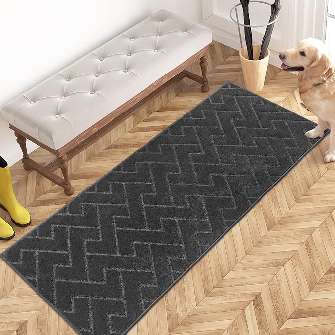PURRUGS Dirt Trapping Door Mat 24" x 59", Non-Slip Machine Washable Entry Rug, Dog Doormat, Indoor Front Door Mat, Super Absorbent Entryway Rug for Muddy Shoes & Paws, Charcoal