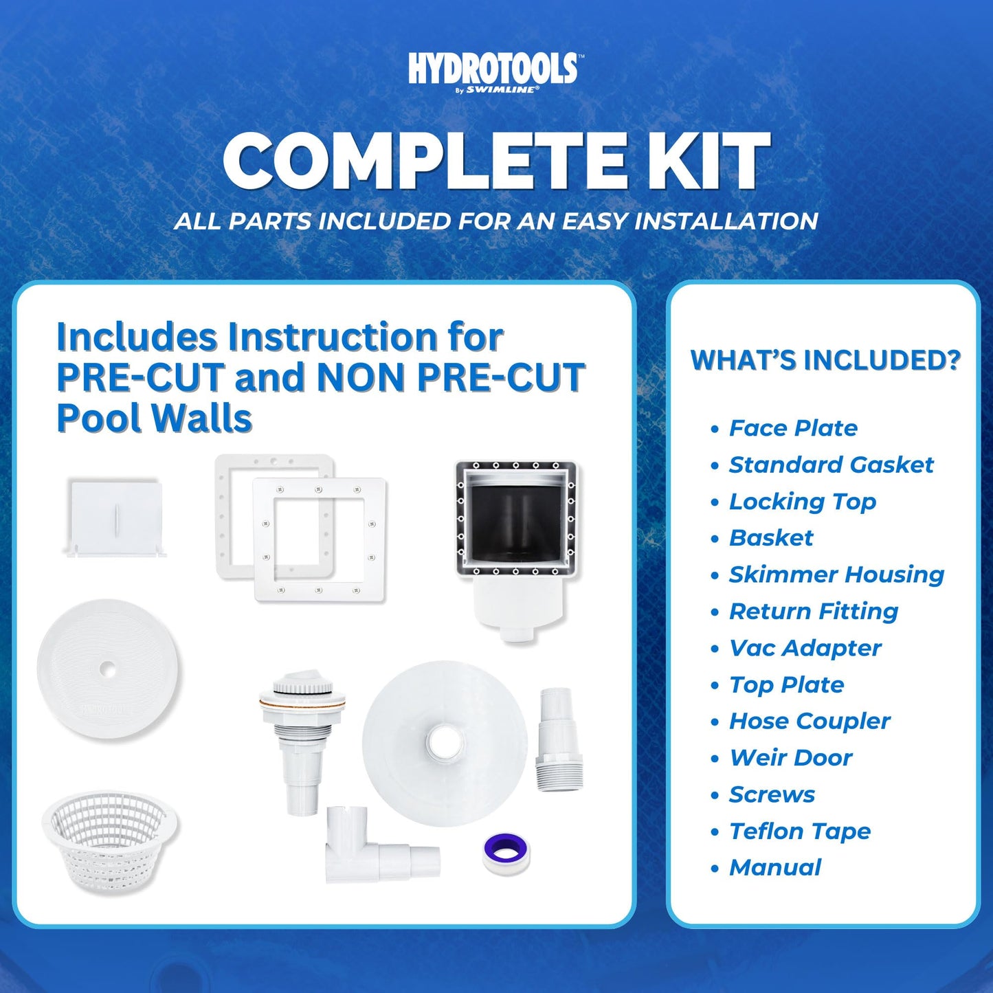 Swimline HYDROTOOLS Standard ABS Thru-Wall Skimmer Kit, White - Includes Return Fitting and Vacuum Plate, Maintenance Accessories for Above Ground and Backyard Deck Swimming Pools