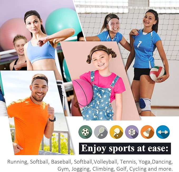 4 Pieces Elastic Sports Headbands Thick Non-Slip Hair Bands for Women and Men