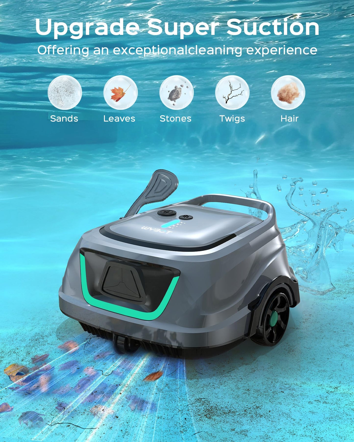 WYBOT A1 Robotic Pool Cleaner – Dual-Layer Filtration, 120-Min Runtime, Powerful Cordless Pool Vacuum for Above-Ground & Flat Pools, Efficient Debris Removal & Auto-Parking Design (Gray)