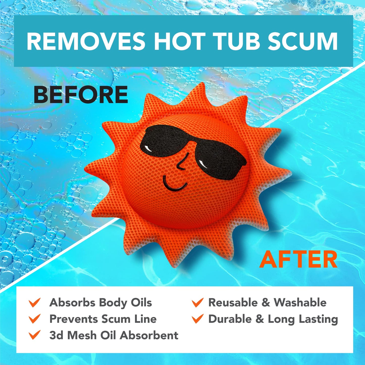BubbyShine, Hot Tub Scum Absorber for Spa Cleaner - Hot Tub Accessories for Adults, Hot Tub Scum Sponge for Hot Tub Oil Absorbing Sponge for Hot Tub Skimmer, Hot Tub Sponge Scum Remover