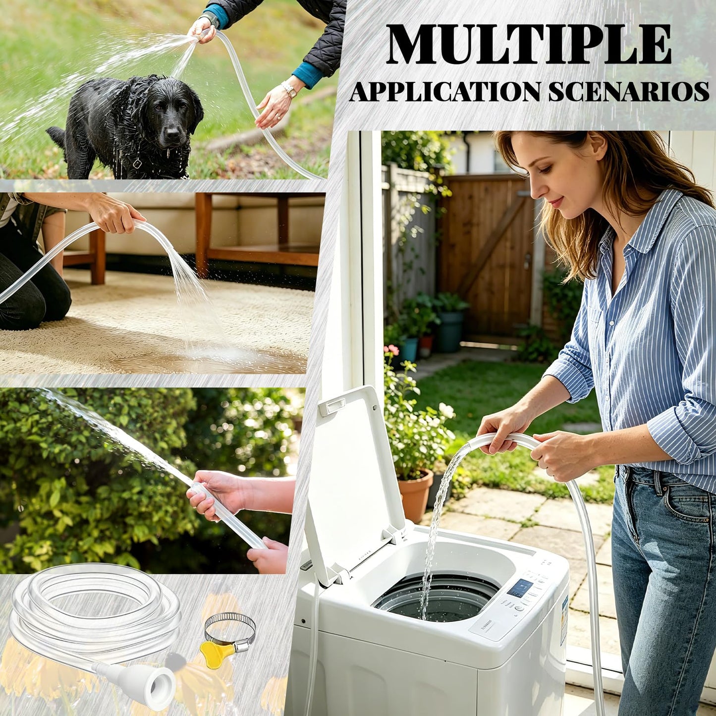 6 FT Faucet Hose Adapter for Sink, Transparent PVC Extra Long Hose and Faucet Connector with Hose Clamp for Bucket, Garden, Sink, Pet Bathing