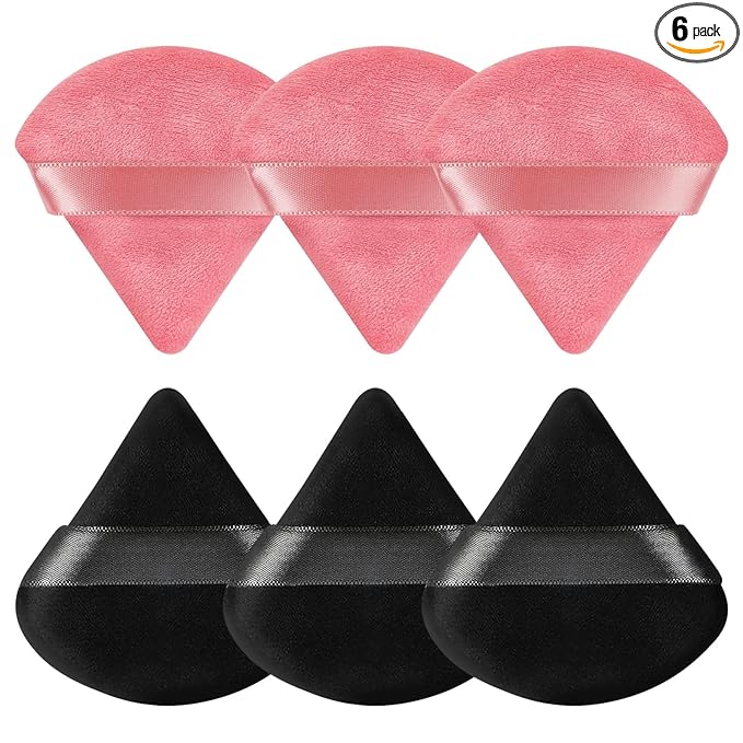 Pimoys 6 Pcs Powder Puff, Face Soft Triangle Makeup Puff Velet Makeup Sponge Valentines Day Gifts for Women Girls