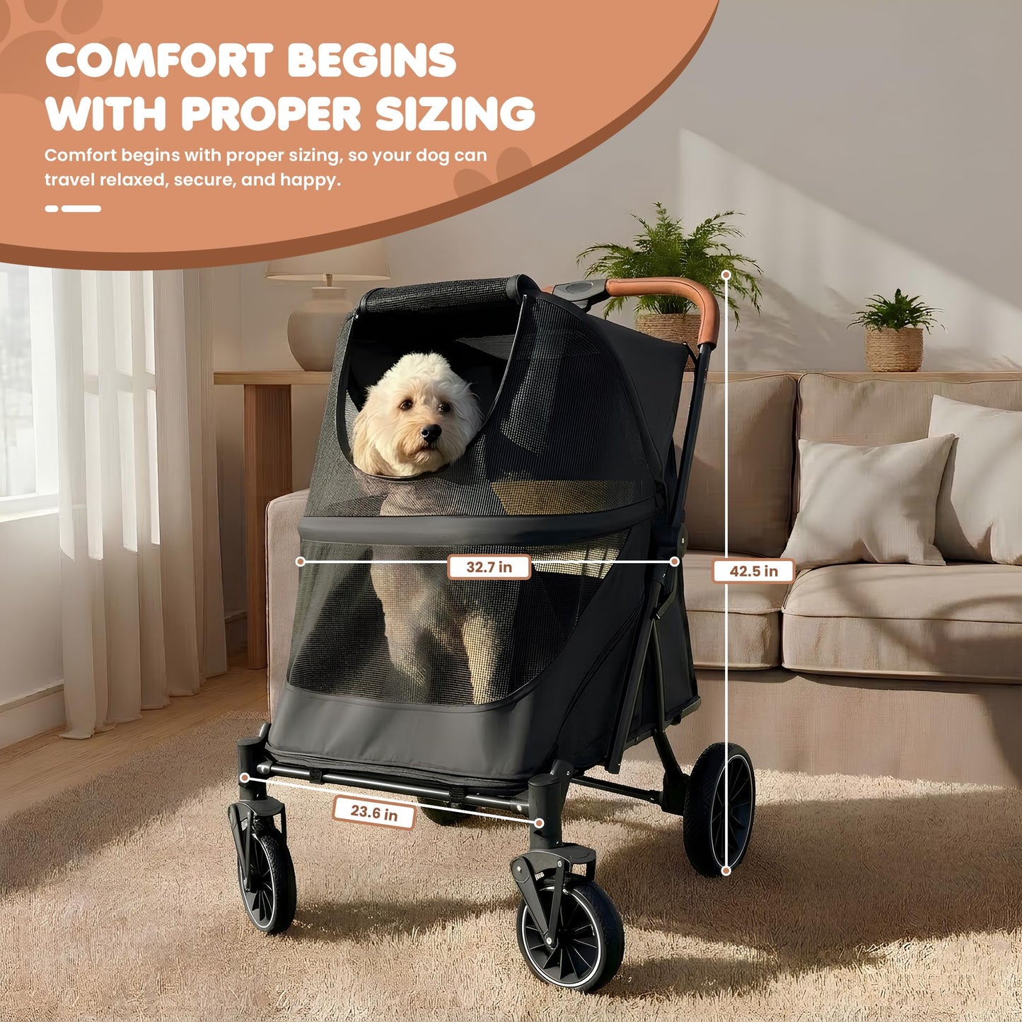 AdventEdge Premium Large Dog Stroller for Pets up to 55lbs, Dog Stroller for Medium Dogs, All-Terrain pet Stroller with Carbon Steel Frame & Breathable Mesh, Black & Grey (Large)