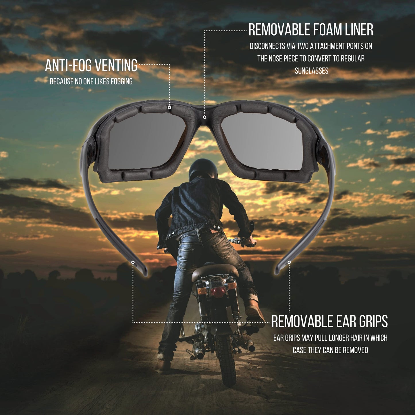 WYND Blocker Motorcycle Riding Glasses Extreme Sports Wrap Sunglasses, White, Smoke