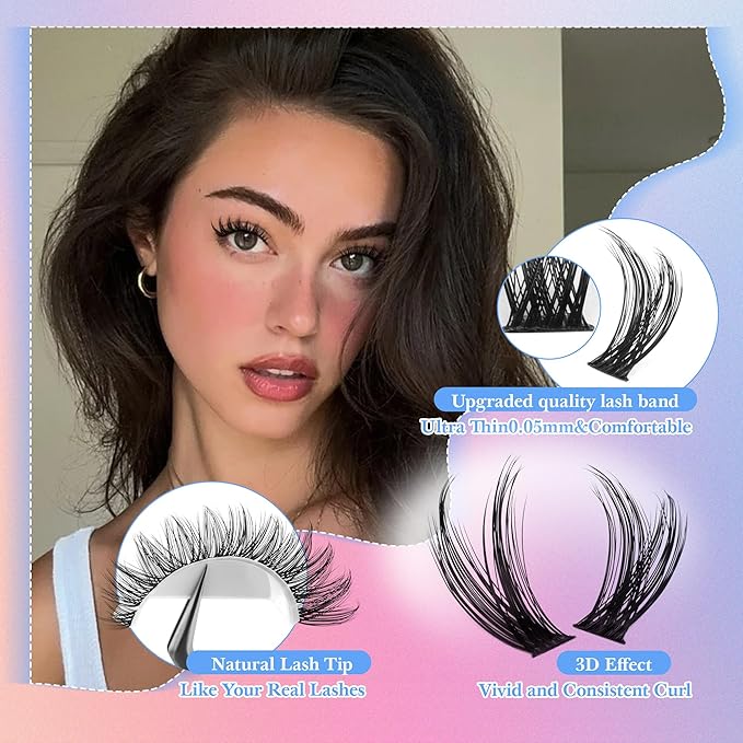 Fairy Lash Clusters Kit Wispy Eyelash Clusters DIY 8-16mm Manga Lash Clusters Eyelash Extension Kit 192pcs Individual Lashes Natural Lash Extension Kit with Lash Bond and Seal, Lash Tweezers by Wtvane