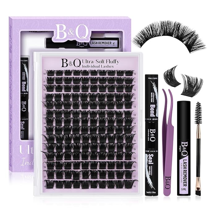 B&Qaugen Lash Clusters Kit Lash Clusters 300D Lash Extension Kit 10-18MIX Eyelash Extension Kit Ultra - Soft Volume Individual Lashes Kit D Curl Lashes Extension Kit(300D-10-18)