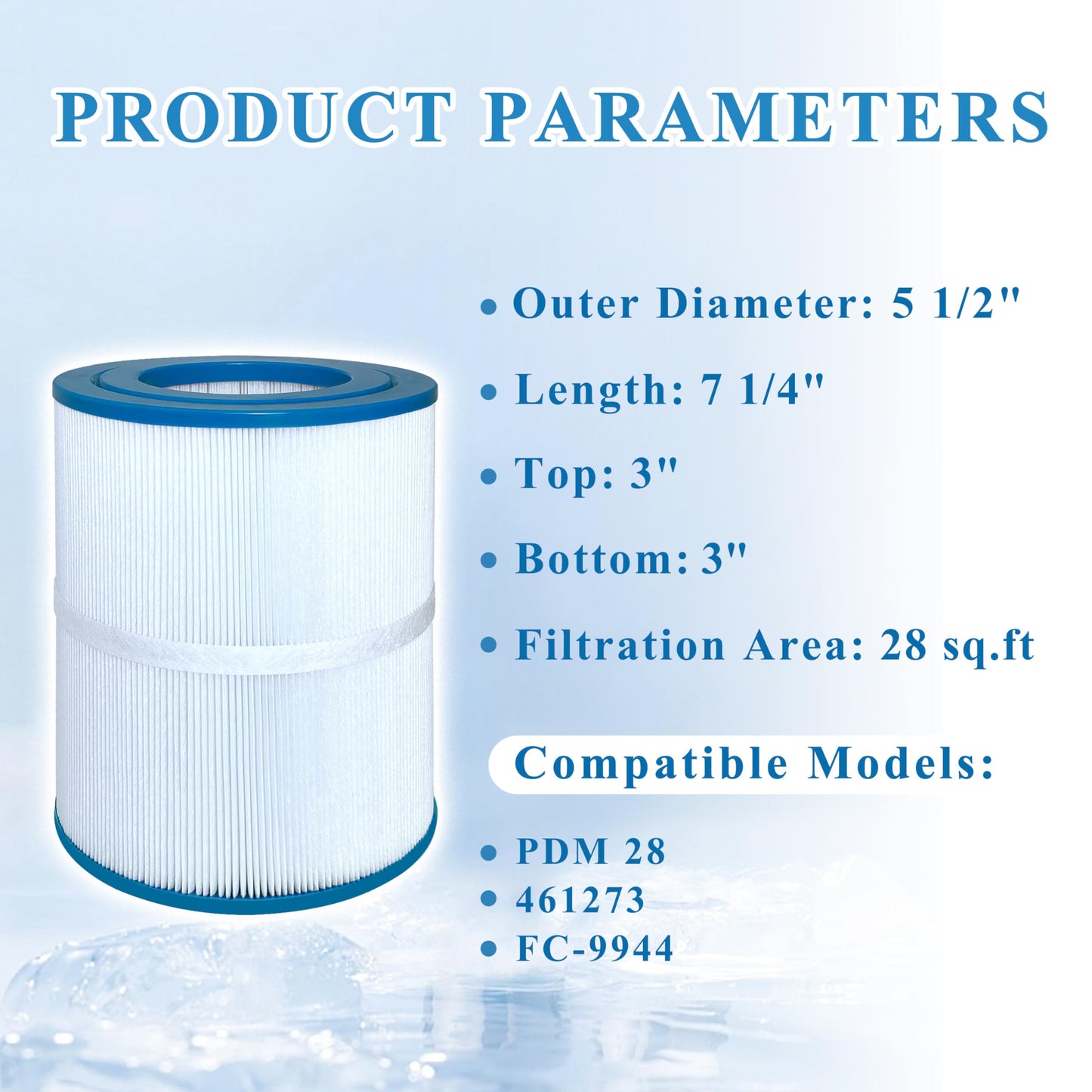 Chryseos Spa Filter Compatible with PDM28, 461273, FC-9944, SD-01392, AquaRest, Dream Maker hot tub Filter 28 sq. ft., 2 Pack