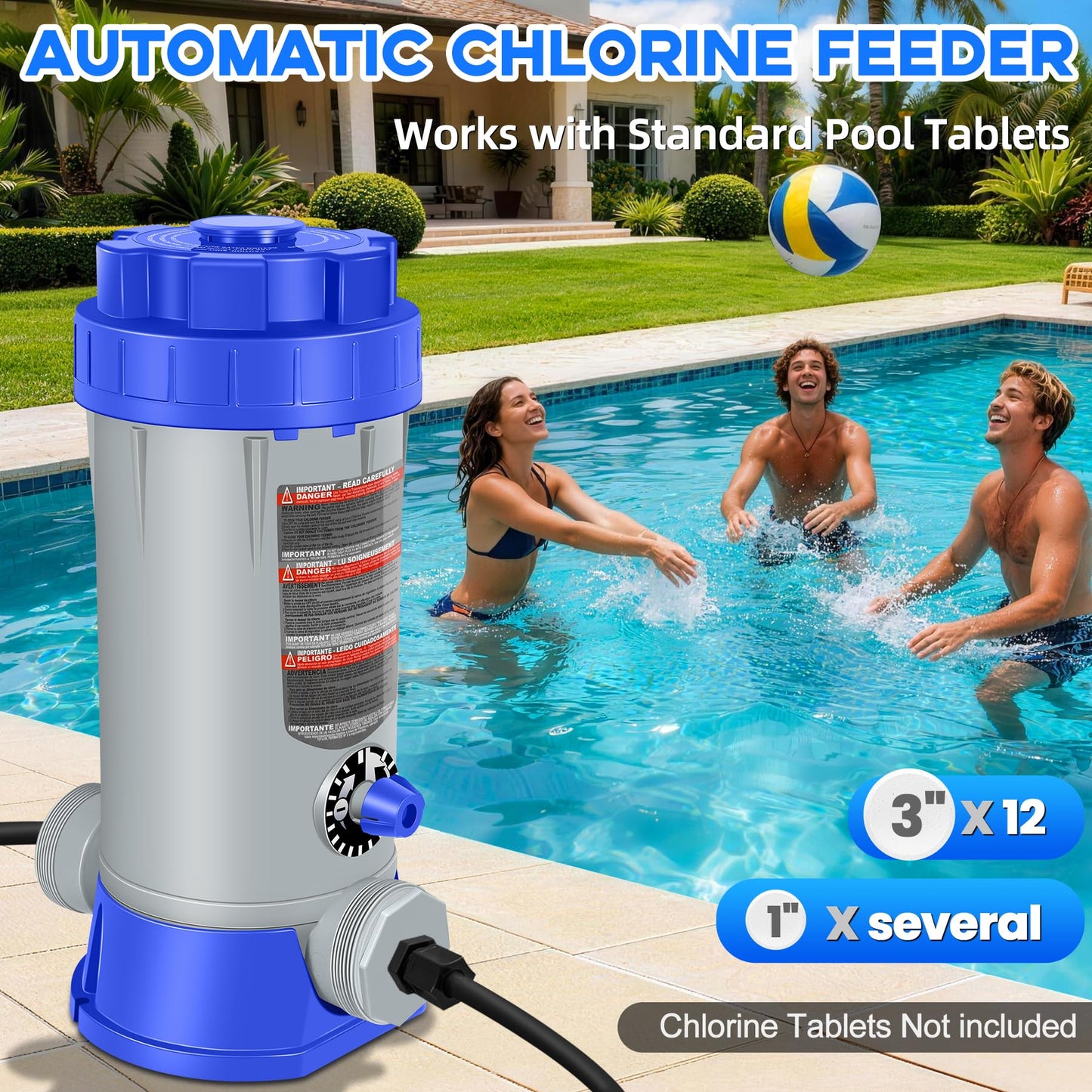 SeaSlep Off-Line Automatic Pool Chlorinator with Adjustable Output, Automatic Chlorine Feeder with 9.0 Lbs Capacity,Easy to Install Off Line Chlorinator for Inground Pool,Compatible with Hayward(Blue)