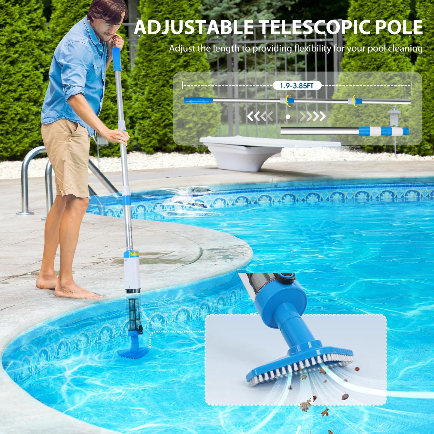 4 in 1 Cordless Rechargeable Small Pool Vacuum spa hot tub 90 Mins Running Time, 12 Gallons/Min Powerful Suction 2026 new (White Cyan)