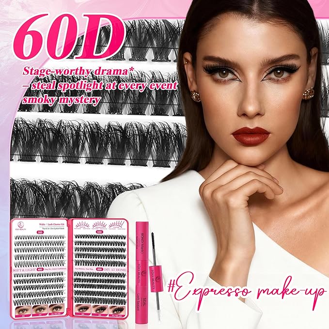 Waltz Lash Clusters Kit Lash Clusters Lashes D Curl Eyelash Clusters Natural Lash Extension Kit Fluffy False Eyelashes DIY at Home with Bond and Seal