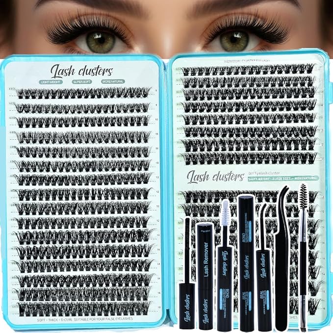 Wispy Lash Clusters Kit 640pcs Eyelash Cluster Extensions Curl Individual False Eyelashes Natural Fluffy Mink Lash Extension Kit (Lash Clusters-60D+80D KIT, Lash Clusters)