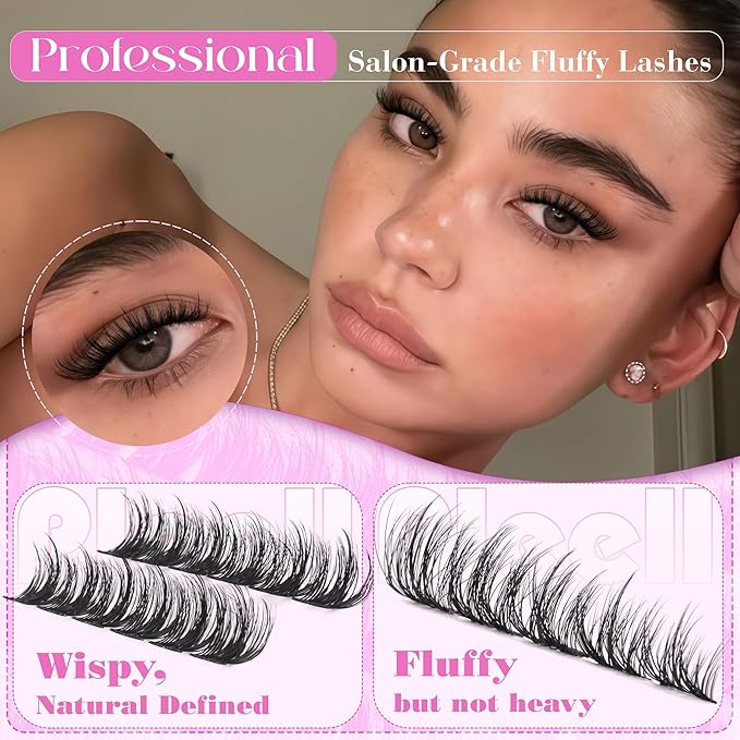 Fluffy Lash Clusters Wispy Eyelash Clusters 10-18MM 5D DIY Lashes Clusters D-Curl Natural Cluster Eyelash Extensions Manga Individual Lashes with Ultra-Thin Band by Pleell