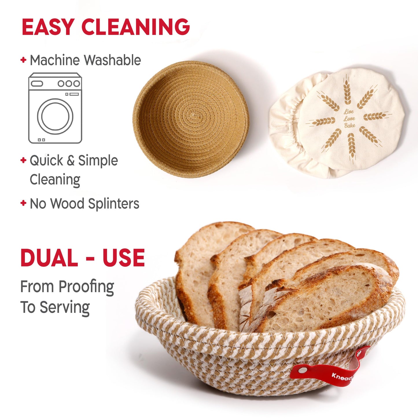 KneadAce Sourdough Starter Kit (PRO 34oz Jar, 2xRound Baskets, Red Bread Lame)