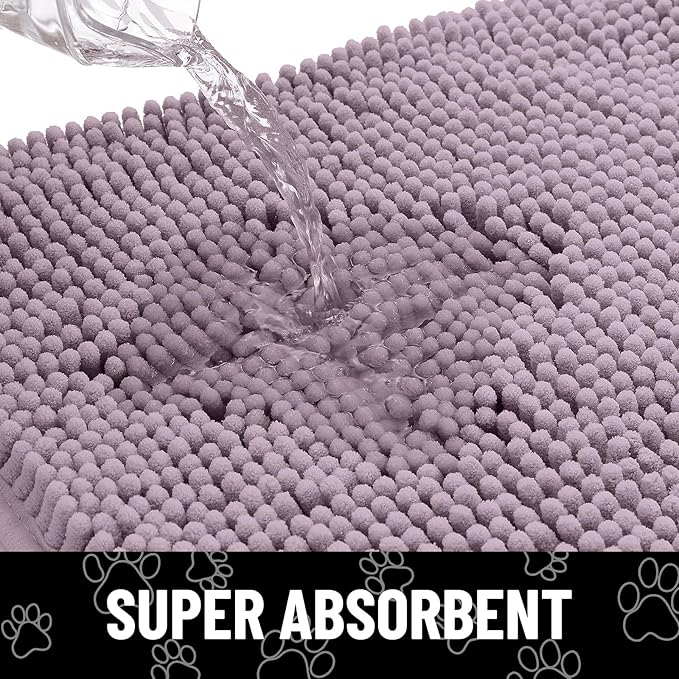 Smiry Dog Door Mat for Muddy Paws, Absorbent Dirt Trapper Non Slip Quick Dry Washable Chenille Mat for Mud Dogs, Entry Rug for Indoor and Outdoor (36x24 Inches, Deep Plum and White)
