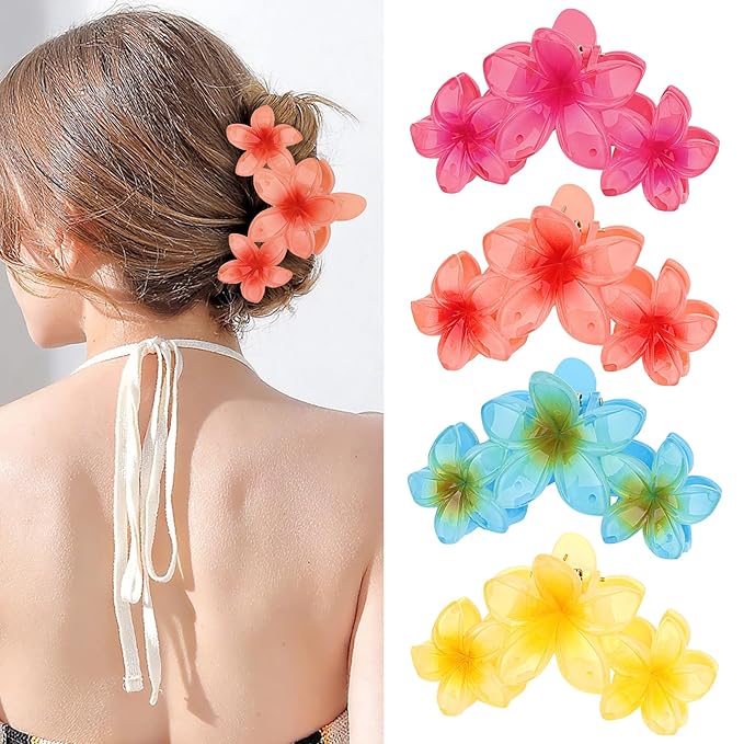 ANBALA 4PCS Hair Clips Flower Hair Clips Large Hawaii Flower Clip for Women Girls (Colorful)