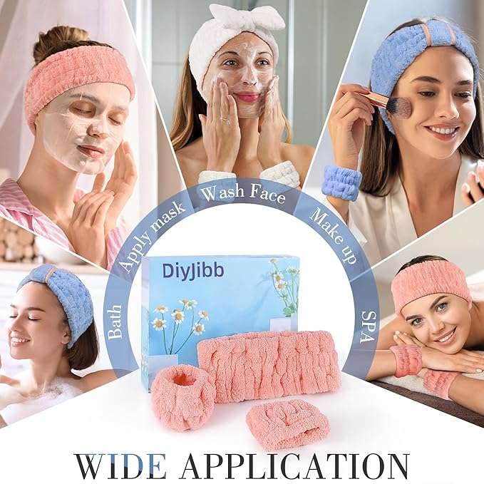9 Pcs Spa Headband for Washing Face,Skincare Headband and Wristband Set,Women Teen Girls Facial Hairbands for Washing Face, Makeup, Sports, Yoga (apricot + blue + orange pink)
