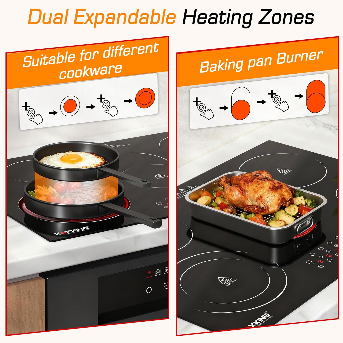 30 Inch Electric Cooktop 5 Burners, 8500W Built-in Radiant Ceramic Stove Top with Dual Expandable Heating Zone, Touch Control 9 Power Levels, Timer & Child Lock, Hard Wired 220-240V