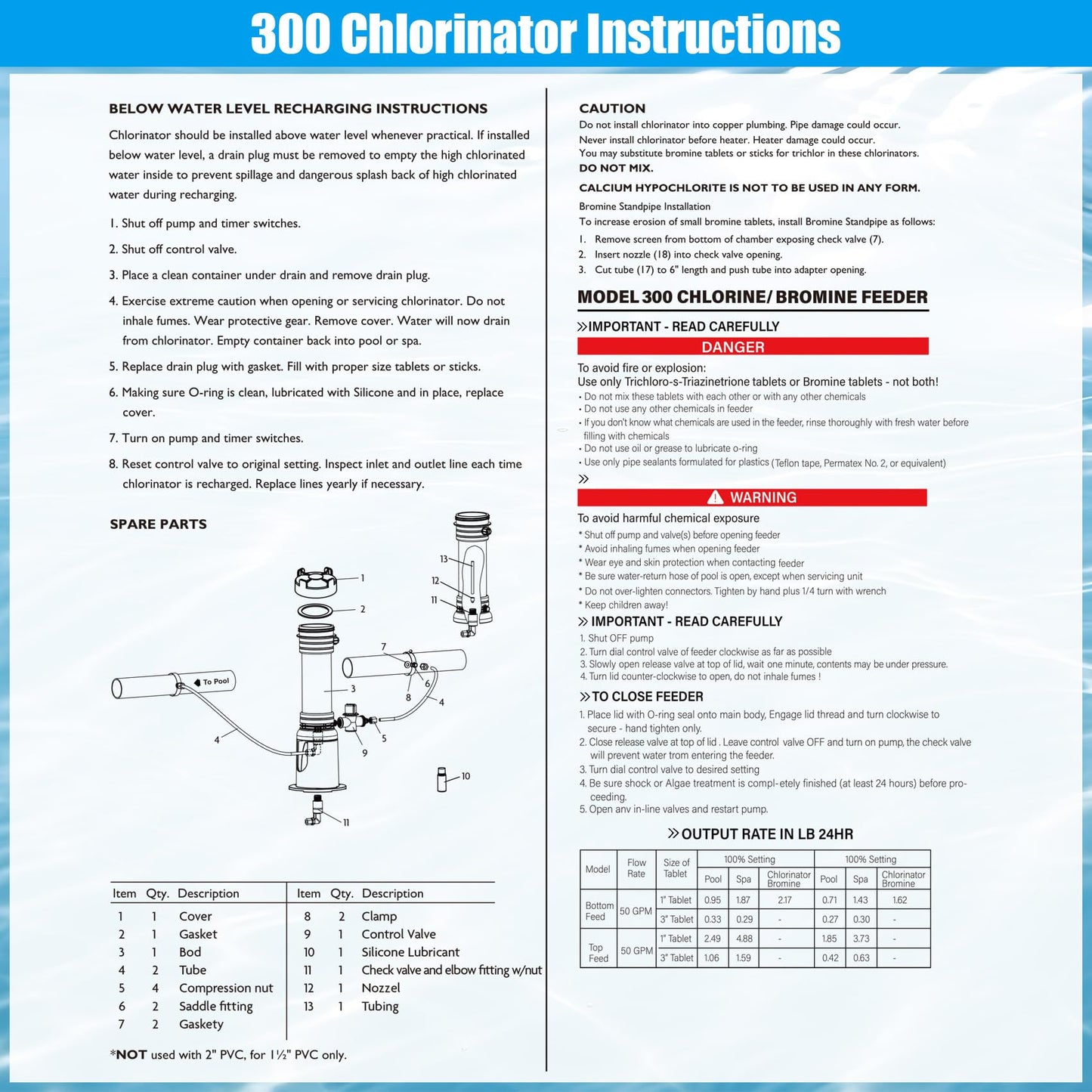Upgraded R171016 Pool Chlorinator 300 Chlorinator Compatible with pentair Rainbow R171016 300 Automatic Chlorine/Bromine Offline Pool Feeder, Newly Upgraded Base and Control Valve