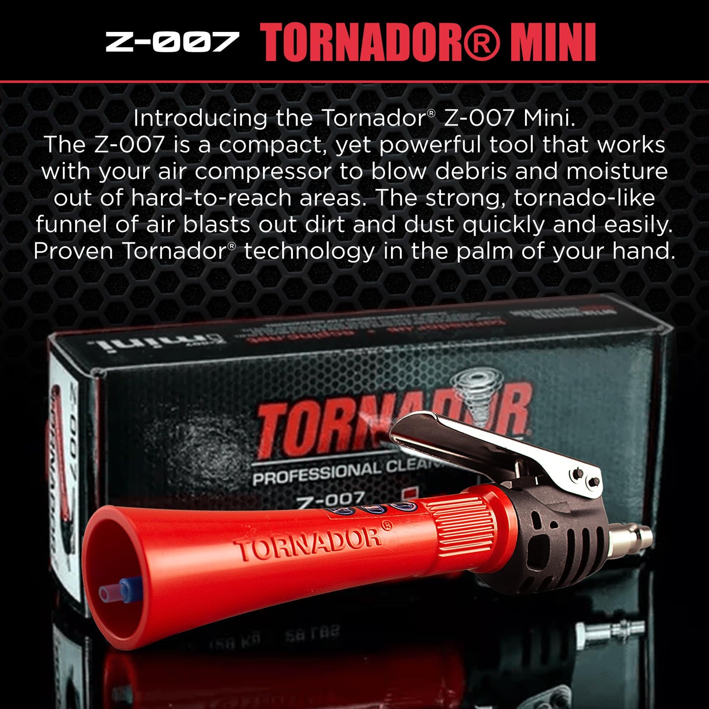 Tornador Z-007 Mini | Compact High-Pressure Car Cleaning Tool | Ergonomic Design Speeds Up Interior Detailing | Works with Air Compressor | Powerful & Portable