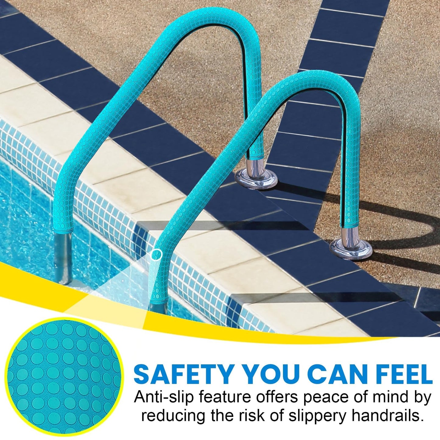 Pool Handrail Cover, 6 Feet Neoprene Zippered Pool Handle Covers, Slip Resistant Rail Grip for Swimming Pool Hand Railing Cover Cyan