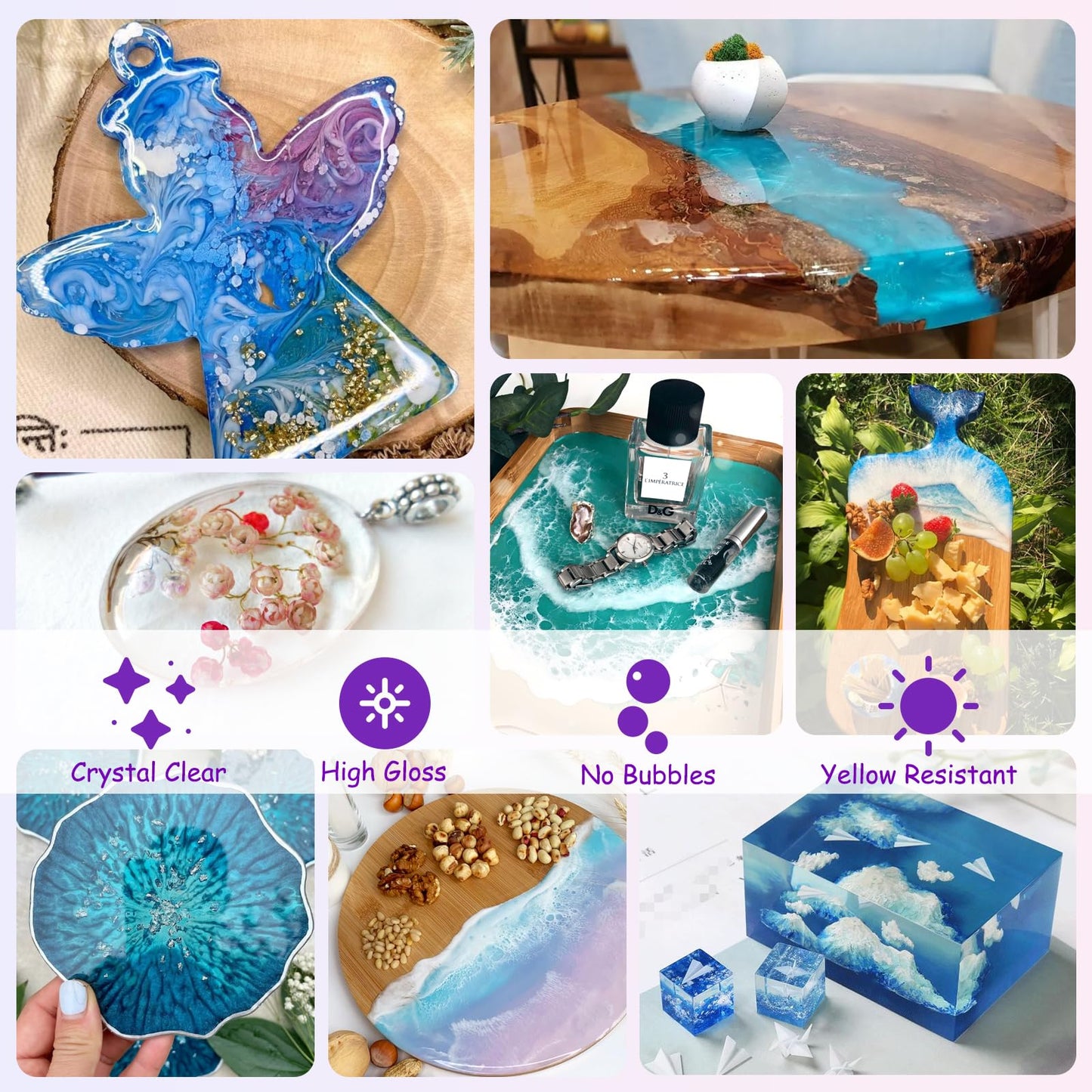 KISREL Epoxy Resin 1 Gallon - Clear Epoxy Resin Kit with 16 Pigments and 8 Colors of Mica Powders - No Yellowing No Bubble Casting Resina for Art Crafts, Jewelry Making & Resina Molds(1/2 Gallon x 2)