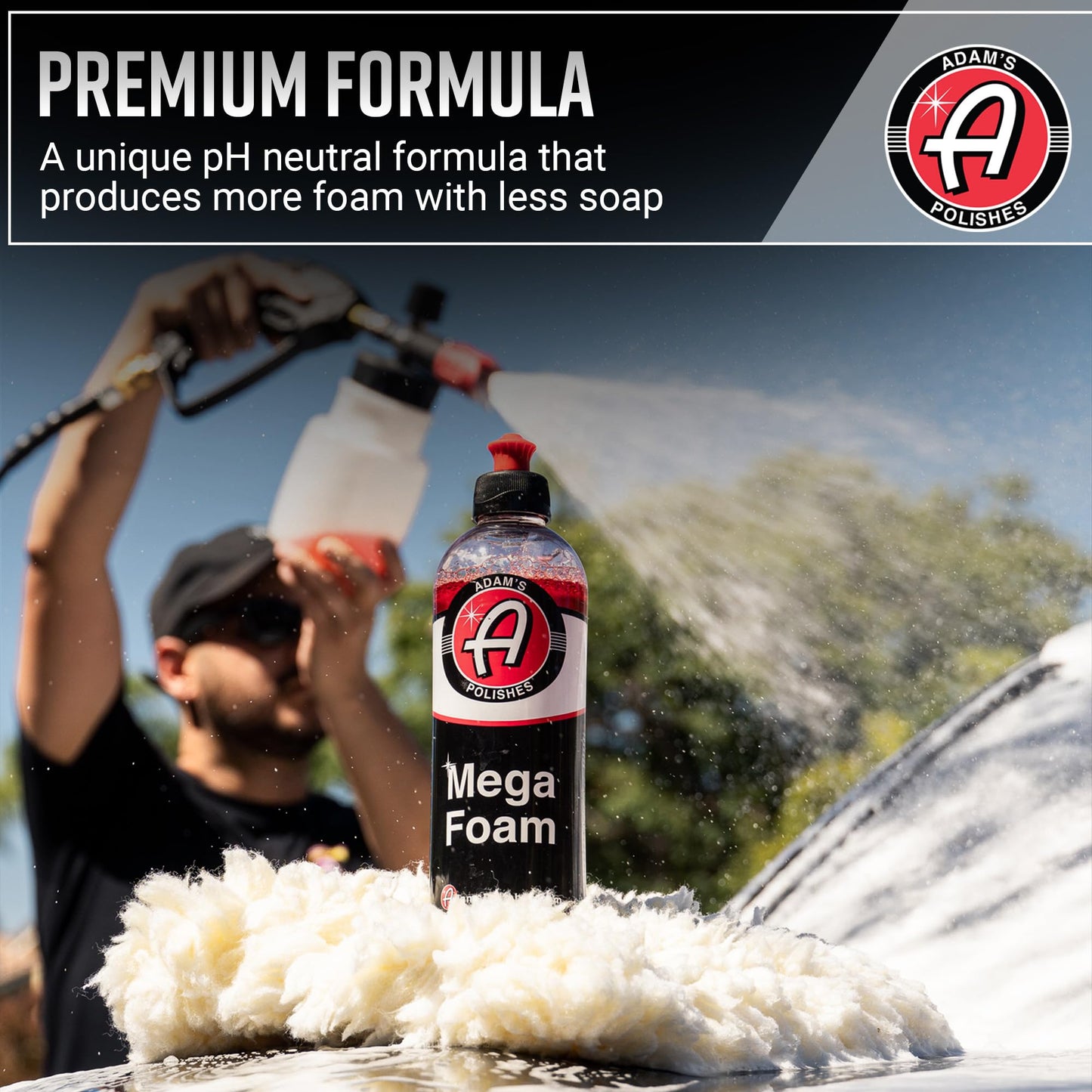 Adam’s Mega Foam Car Wash Soap (Gallon) – pH Neutral, Ultra Concentrated for Foam Cannon, Foaming Spray Gun, or Bucket – Safe for Wax, Sealants & Ceramic Coating – High Suds Car Cleaner
