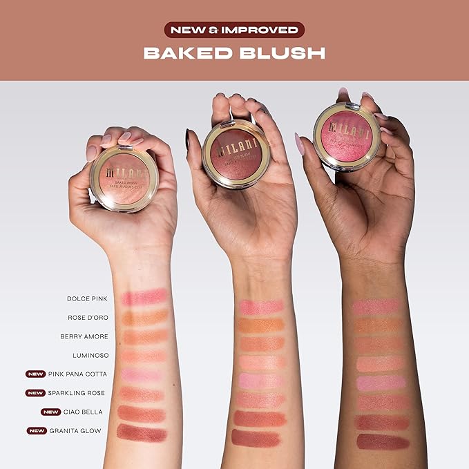 Milani Baked Blush, Updated Powder Blush for Cheeks, Cruelty Free Makeup - Shape, Contour & Highlight Face for a Shimmery or Matte Finish - Pink Panna Cotta