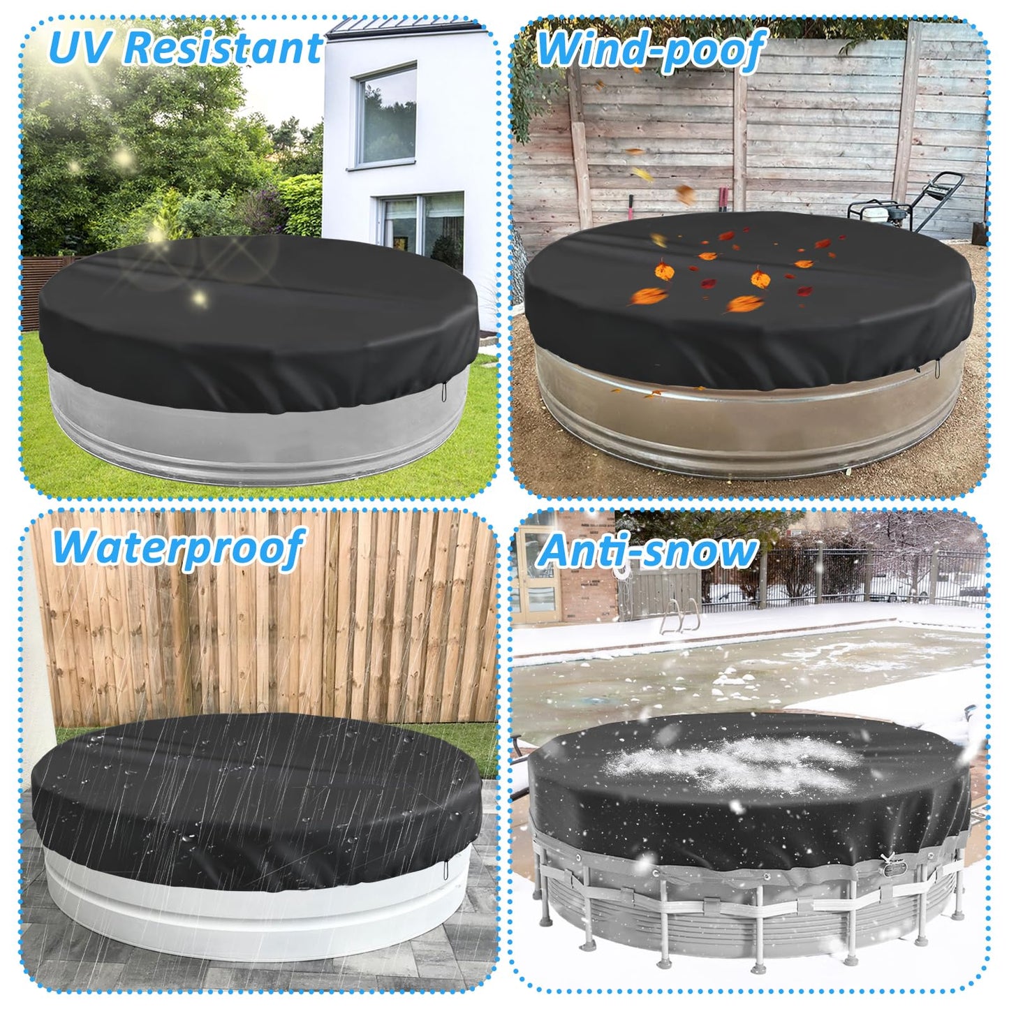 8ft Extra Large Round Stock Tank Pool Cover,Steel Round Stock Tank Pools Cover for Protection from Debris, Leaves, Dust - Waterproof and UV Resistant,Stock Tank Pools Cover with Drawstring Design